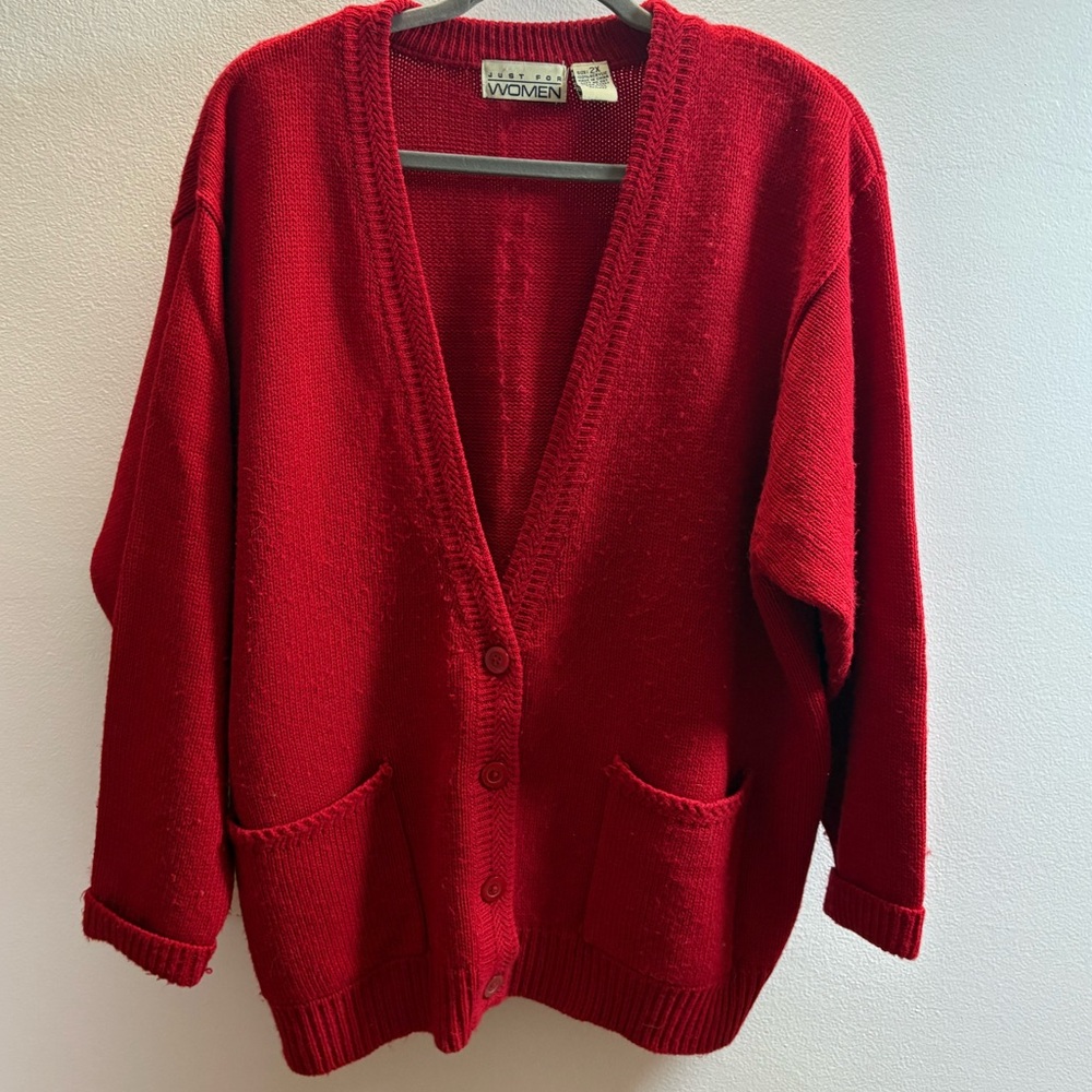 Just For Women Red V-Neck Cardigan Sweater 2X